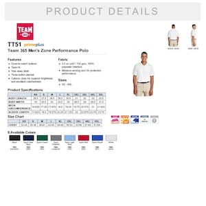 Puede incluir: Una camiseta polo de rendimiento blanca con una tapeta de tres botones y una etiqueta extra&iacute;ble. La camiseta est&aacute; hecha de un tejido que absorbe la humedad y protege contra los rayos UV. La tabla de tallas muestra las medidas en pulgadas. La camiseta est&aacute; disponible en ocho colores.