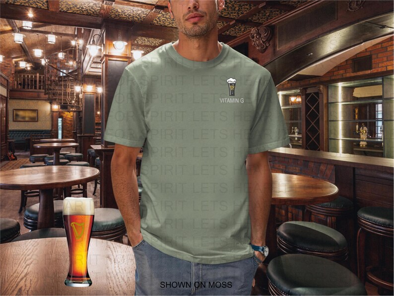 Vitamin G Guinness Beer Comfort Colors® T-Shirt, Funny Beer Shirt, St. Patrick’s Day Gift, Irish Pub Party Tee Beer Lovers, Gifts for Men Light Green