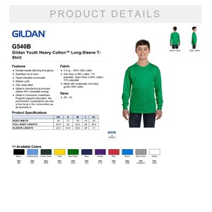 K&ouml;nnte beinhalten: Gildan G540B Youth Heavy Cotton Long-Sleeve T-Shirt in gr&uuml;n. Die Funktionen umfassen Doppelstichn&auml;hte, nahtlose Rippen am Halsausschnitt, Schulter-zu-Schulter-Klebeband, gerippte B&uuml;ndchen, abrei&szlig;bares Etikett und Gr&ouml;&szlig;en XS-XL.