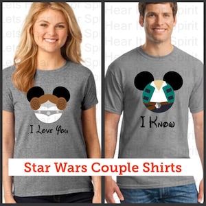Disney Star Wars Couple’s Shirts, Disney Star Wars  TShirts,  Star Wars Matching Shirts, Star Wars Couple Shirts, Han Solo and Princess Leia