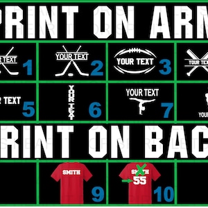 Add text to the back or arm of any of our shirts, Add Name, Add Number, Add your text on a sleeve, Personalize your shirt, Ad On