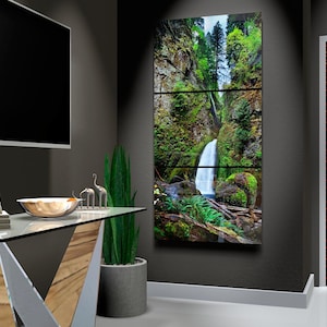 Oregon Waterfall 3 panel Triptych Metal Print. Waterfalls large format photography. Modern wall decor for a contemporary look. NOT AI