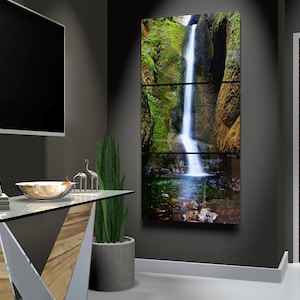 Upper Oneonta Falls 3 panel Triptych Metal Print. Waterfalls large format photography. Modern wall decor for a contemporary look. NOT AI