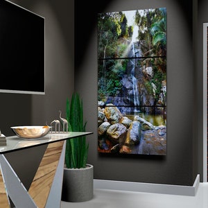 Yelapa Falls 3 panel Triptych Metal Print. Waterfalls large format photography. Modern wall decor for a contemporary look. NOT AI