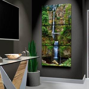 Multnomah Falls 3 panel Triptych Metal Print. Waterfalls large format photography. Modern wall decor for a contemporary look. NOT AI