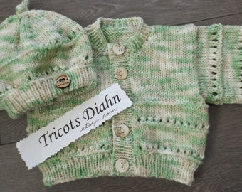 0 - 3 months set green-beige and white 5 pieces