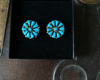 NAVAJO Vintage silver turquoise earrings with posts, FM Begay , sterling silver 925 earing in excellent condition, sterling butterflies Zuni