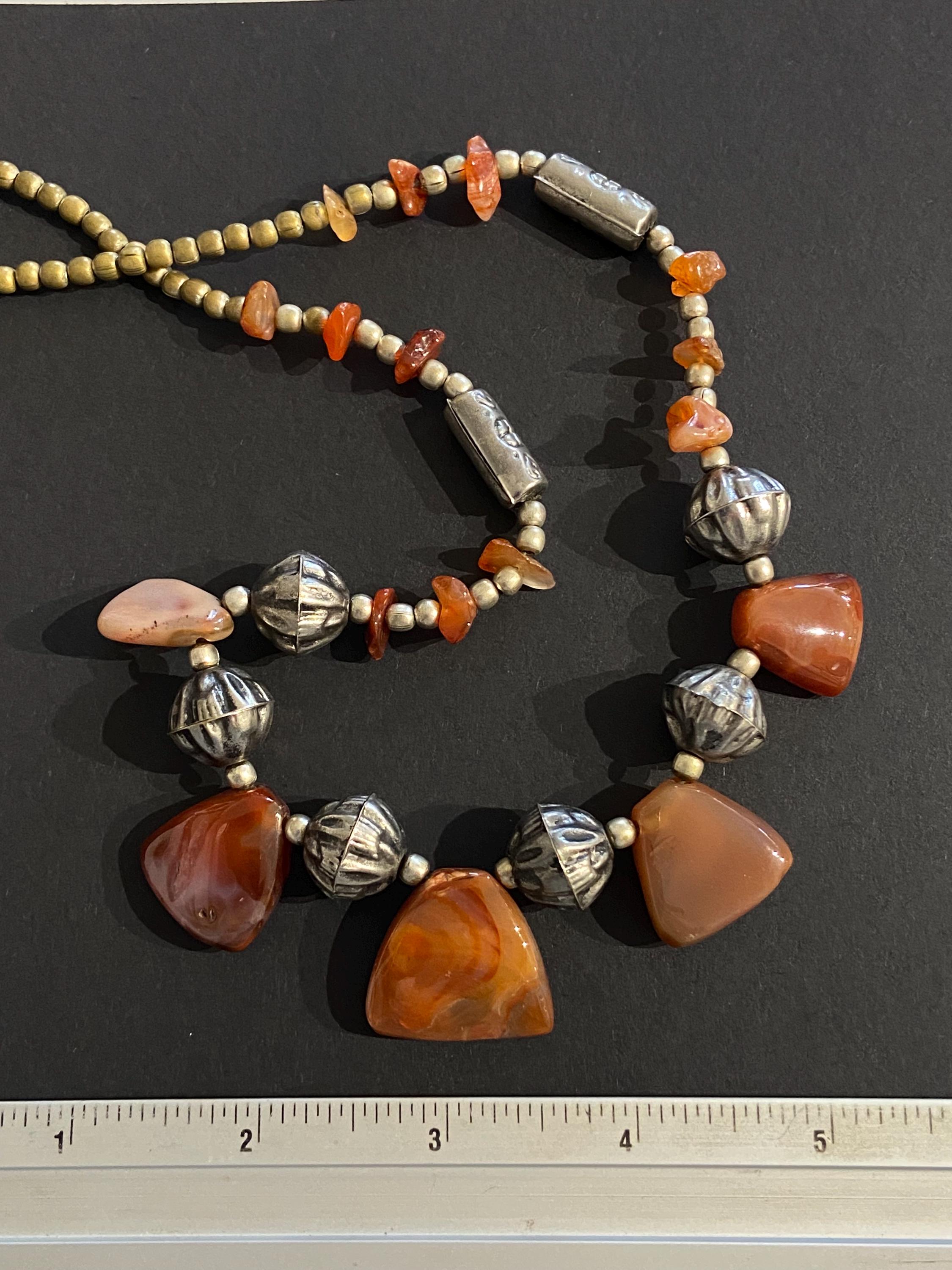 Collier Vintage En Perles D'Agate/Cornaline - Pierre Roux Orangé - Longueur à Vérifier - Occasion