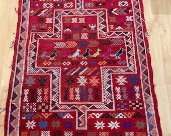 Tapis berbère marocain, rouge, tout tapis berbère fait main / kilim berbère, un azilal original, tapis Sabra, tapis noué à la main