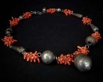 Antique Tribal necklace with coral beads