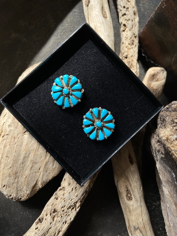 NAVAJO Vintage silver turquoise earrings with pos… - image 2