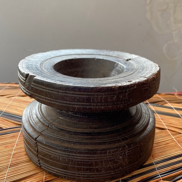 Old wooden Indian candle holder , repurposed from an old wooden seed spreader, Rajasthan collectible