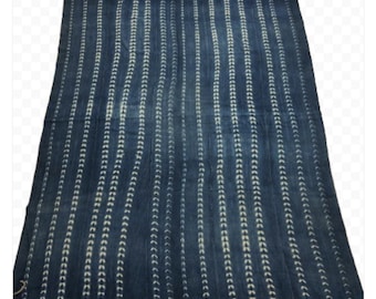 Vintage Indigo blue African fabric , hand woven tribal textiles from West Africa.  Blue with white pattern.