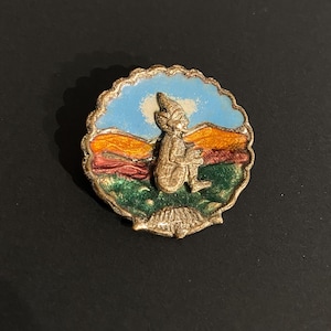 Bernard Instone Vintage Art Deco Antique Enamelled Pixie / faerie & Landscape Brooch , collectible costume jewellery