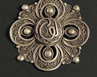 Belle Broche Marocaine En Argent Massif Vintage - Années 30 - Inscription Arabe
