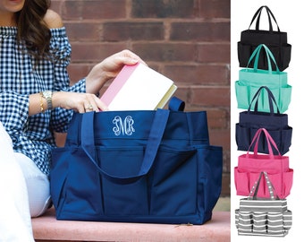 Personalized Mint Carry All, Gift for Her, Tailgate Bag, Monogramed Craft Caddy, Mint Monogrammed Tote Bag, Catch All Bag, Teacher Gift