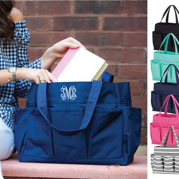 Personalized Mint Carry All, Gift for Her, Tailgate Bag, Monogramed Craft Caddy, Mint Monogrammed Tote Bag, Catch All Bag, Teacher Gift