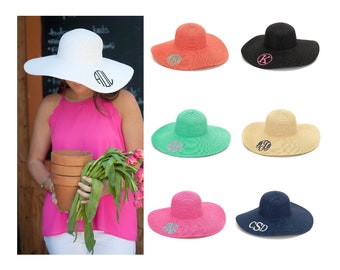 Monogrammed Floppy Hats, Personalized Floppy Hat, Floppy Sun Hat, Floppy Beach Hats, Bride Floppy Hat Sun Hats Women Monogram Hat