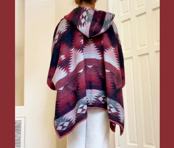 Southwestern 100% Wool Blanket Cape/Poncho with H… - image 4