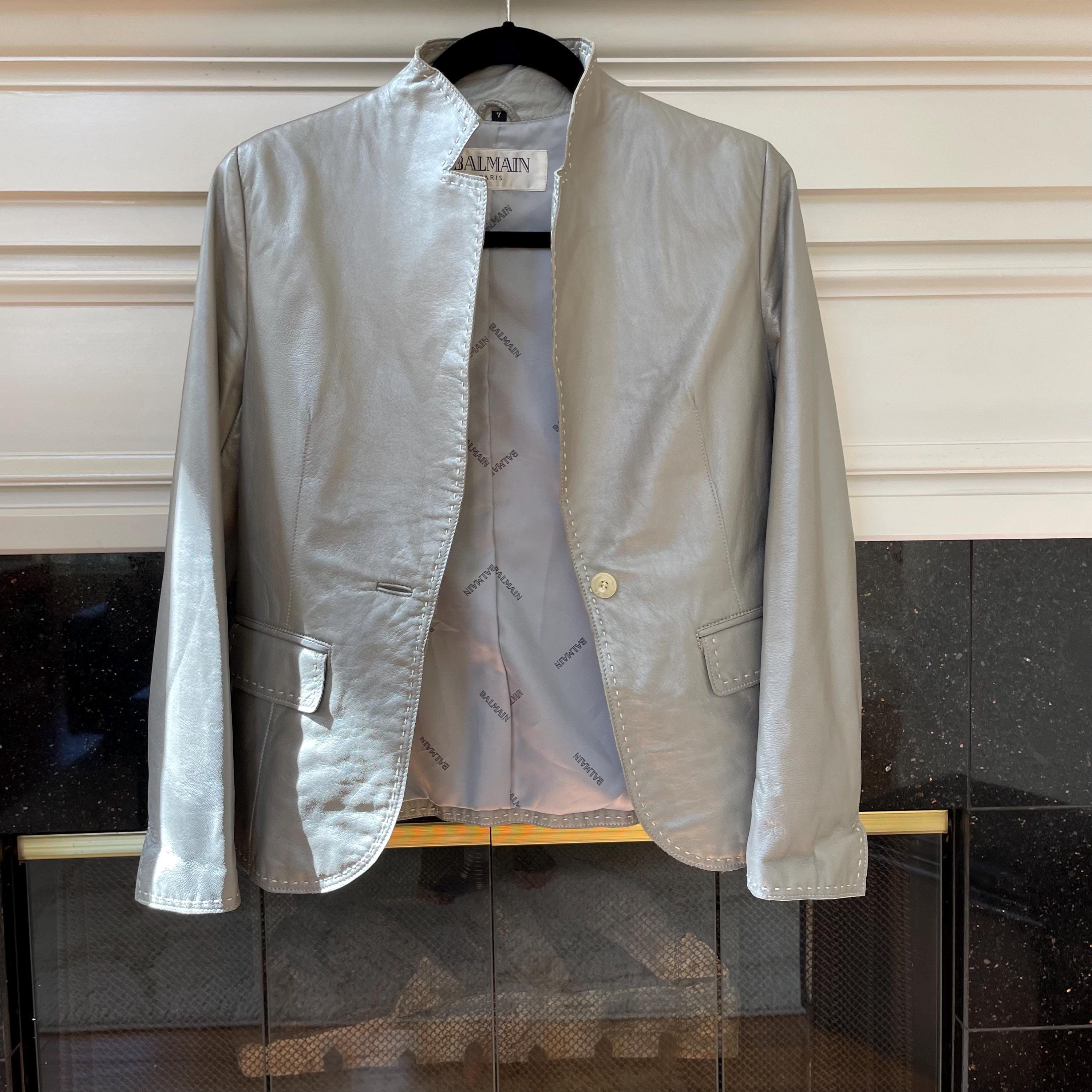 ジャケット・アウター Balmain silver lether tailored jacket Balmain Silver Leather Stand-collar Blazer/jacket - Etsy