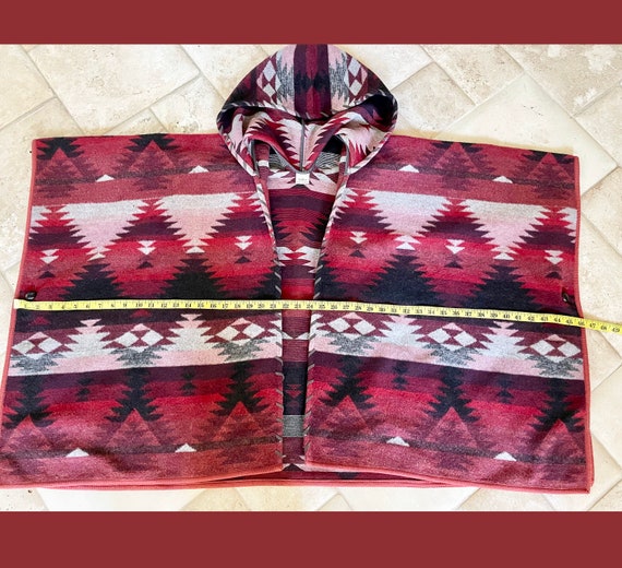 Southwestern 100% Wool Blanket Cape/Poncho with H… - image 8