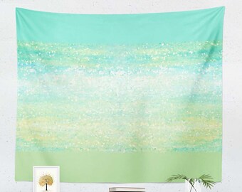 Mint Green and Aqua Blue Tapestry, Abstract Wall Tapestry Wall Hanging, Ocean Landscape, Coastal Bedroom, Living Room, Dorm Wall Decor