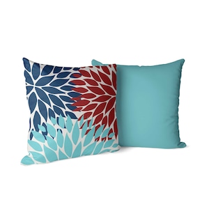 Southwest Pillow Abstract Teal and Red Throw Pillows for Couch Bed Decor or Large Decorative Accent for Outdoor Sofa Etsy