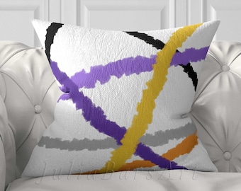 Geometric Pillow Cover, Orange, Yellow, Purple Striped Cushion Cover