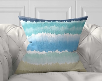 Coastal Pillow Cover, Abstract Pillow, Beach, Ocean Throw Pillow, Nautical Pillow Case, Watercolor Cushion Cover, Blue, Beige Pillow