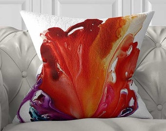 Abstract Art Pillow Cover, Tropical Floral Throw Pillow, Red Rust Purple Pillow Case, Modern Pillow Sham, Pillows for Couch, Cushion Cover