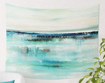 Abstract Coastal Tapestry, Teal, Blue, Ocean Seascape Wall Art