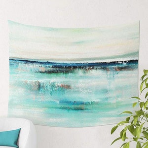 Coastal Tapestry, Beach Wall Tapestry, Teal, Gray, Abstract Tapestry, Ocean, Seascape, Artistic Dorm Room Décor, Apartment Decor Gift