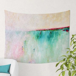 Pink Teal Wall Tapestry, Coastal Décor, Abstract Beach Wall Hanging Tapestry, Seascape, Ocean Bedroom Décor, Dorm, Apartment Gift