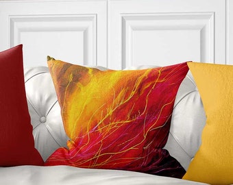 Abstract Pillow Cover, Red, Yellow Bright Throw Pillow, Colorful Art Cushion Cover, Unique Artistic Pillow for Couch, Living Room Pillow