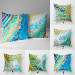 Coastal Pillow Covers, Blue Seafoam Green Teal Orange Throw Pillow Case, Abstract Art Pillow Sham, Nautical Sea Ocean Wave Cushion Covers