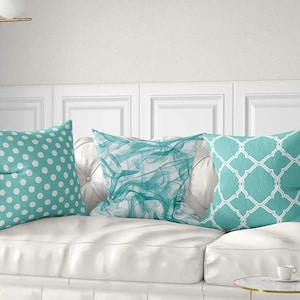 Blue Pillow Cover, Teal, White Throw Pillow Case, Polka Dot, Trellis, Abstract Pillow, Lumbar Pillow, Accent Cushion Cover, Unique Pillows