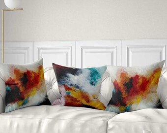 Abstract Pillow Covers, Black, Blue, Yellow, Red Throw Pillows, Art Cushion Covers, Colorful Pillows for Couch, Lumbar Pillow Cases
