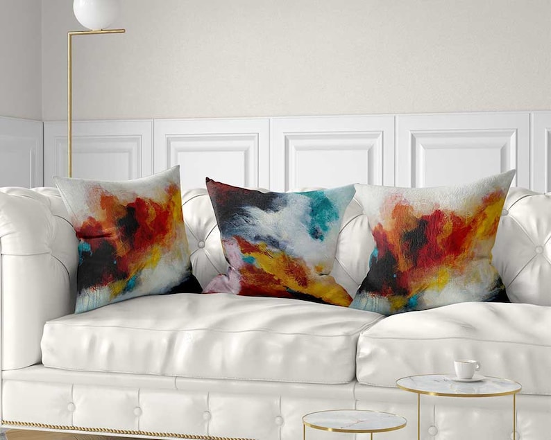 Abstract Pillow Covers Black White Blue Yellow Red Throw Pillows Art Cushions Colorful For Couch Lumbar 14x20 Small 14x14