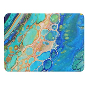 Abstract Bath Mat, Coastal Bathroom Rug, Blue, Teal, Seafoam Green Bathroom Décor, Artist Designed Unique Microfiber Non-slip Shower Mat