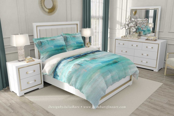 Beach Duvet Cover Abstract Duvet Cover Blue Teal Turquoise Etsy