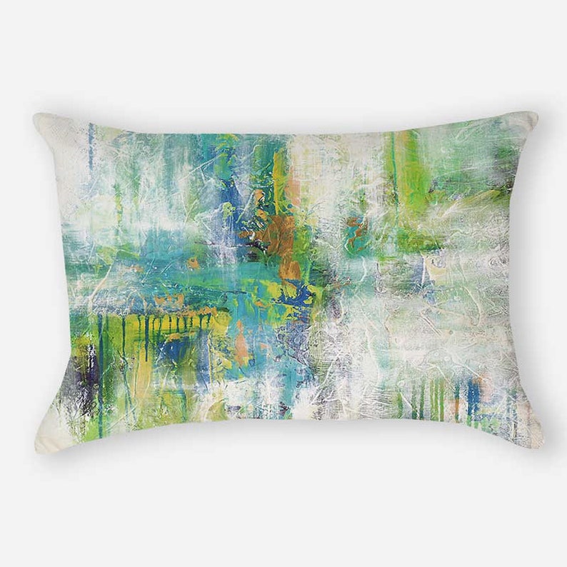 Blue Green Throw Pillow Covers Blue Abstract Pillow Art Etsy