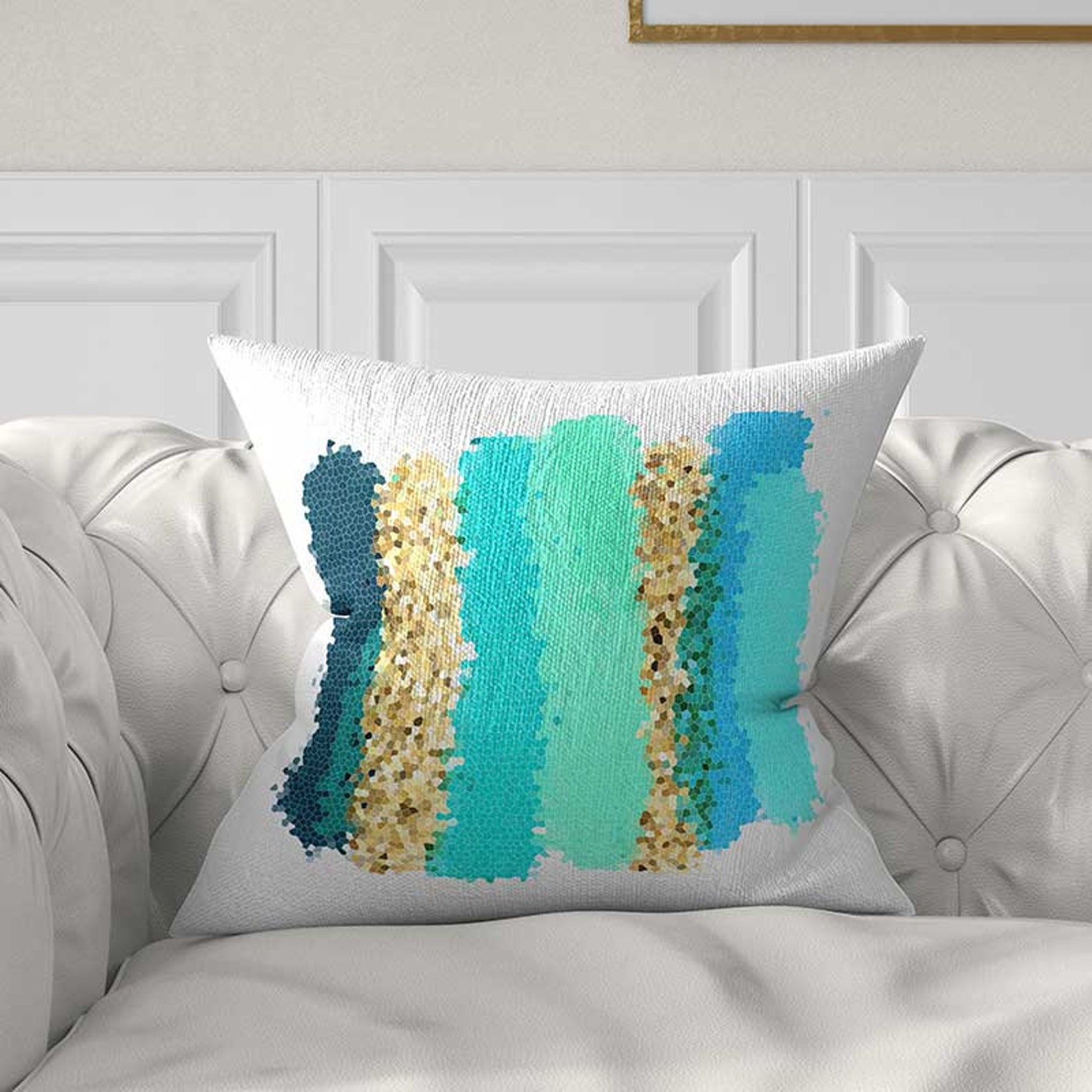 Teal Blue Pillow Cover Aqua Blue Turquoise Yellow Throw Etsy