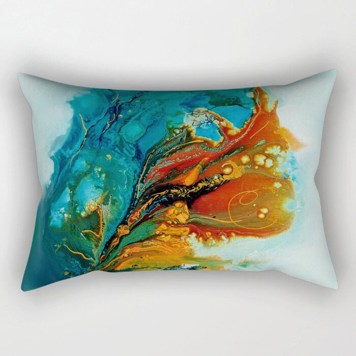 Blue Orange Abstract Art Pillow Cover Green Turquoise Teal Etsy