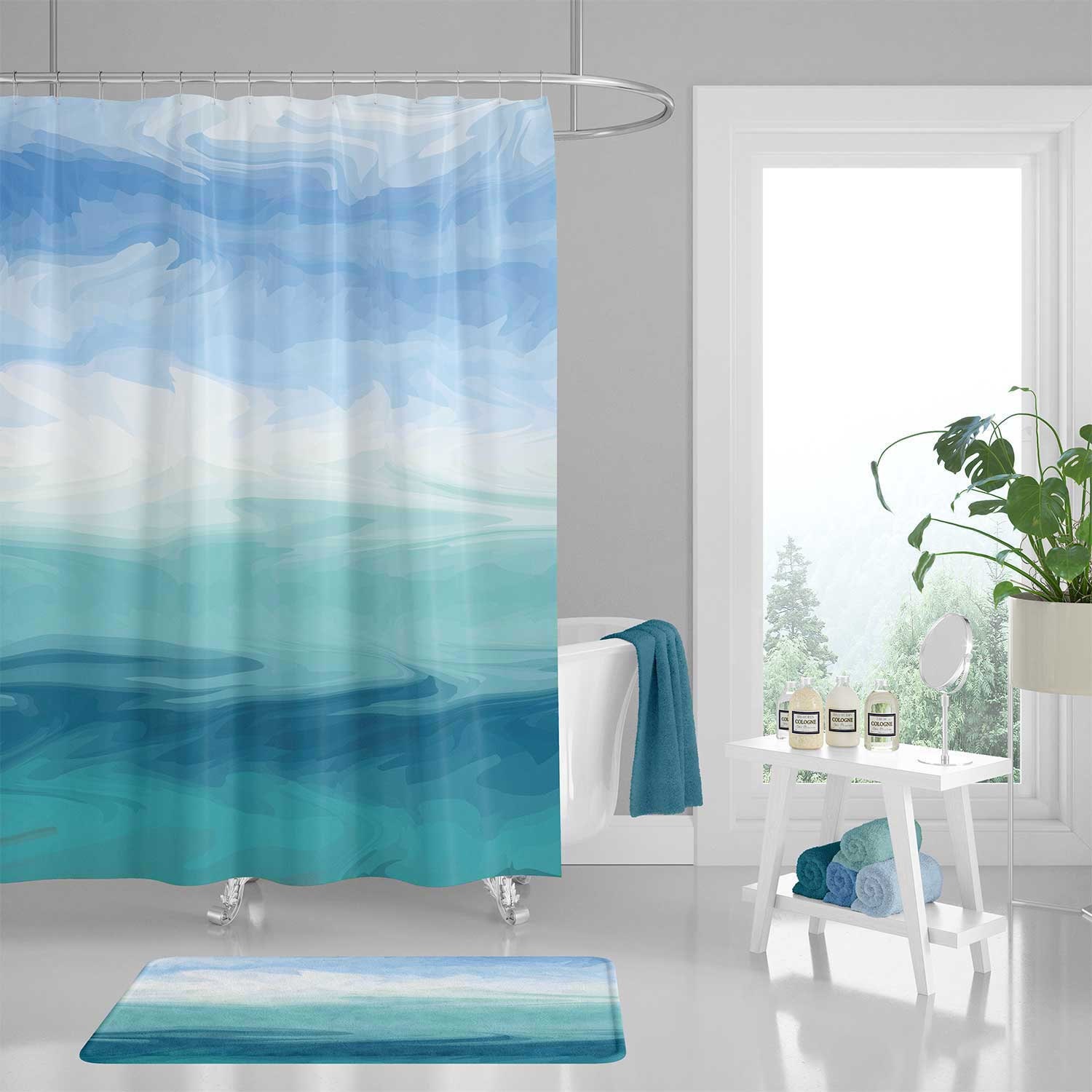 Ocean Scene Shower Curtain Bath Mat Coastal Art Bath Curtain Etsy