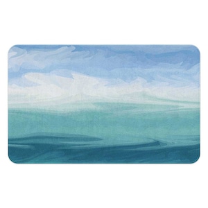 Teal, Blue Bath Mat, Abstract Coastal, Ocean Beach Bathroom Rug, Unique Artistic Bathroom Décor, Non-slip Microfiber Shower Mat