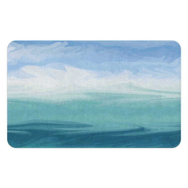 Teal, Blue Bath Mat, Abstract Coastal, Ocean Beach Bathroom Rug, Unique Artistic Bathroom Décor, Non-slip Microfiber Shower Mat