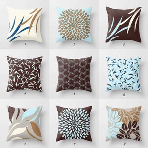 Blue And Brown Pillow Cover Blue Gray Cushion Covers Mix Etsy