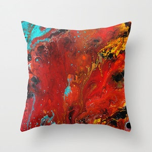 Red Teal Pillow Cover, Abstract Art Throw Pillow Cover, Artistic Accent Pillow Case, Toss Couch Sofa Cushion Covers, Artsy Décor image 2