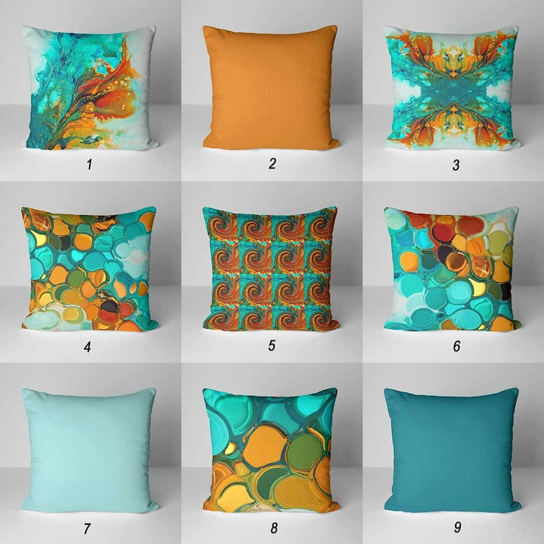 Blue Turquoise Teal Orange Colorful Porch Pillow Cases OUTDOOR Pillow Covers Summer House Decor Decorative Patio Cushion Covers