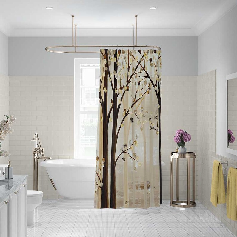 Beige Brown Shower Curtain Bath Mat Nature Forest Unique Etsy
